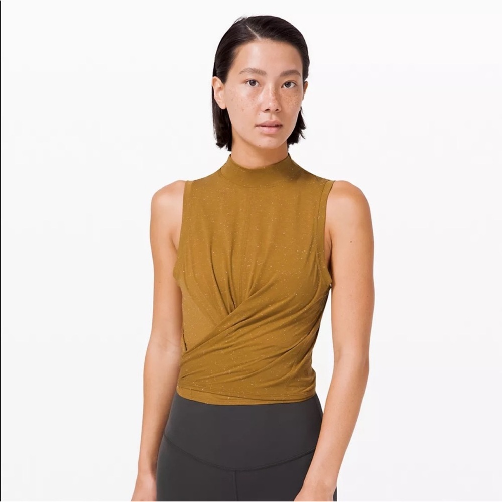 Lululemon Time To Restore Mock Neck Tank Spiced Bronze White 2